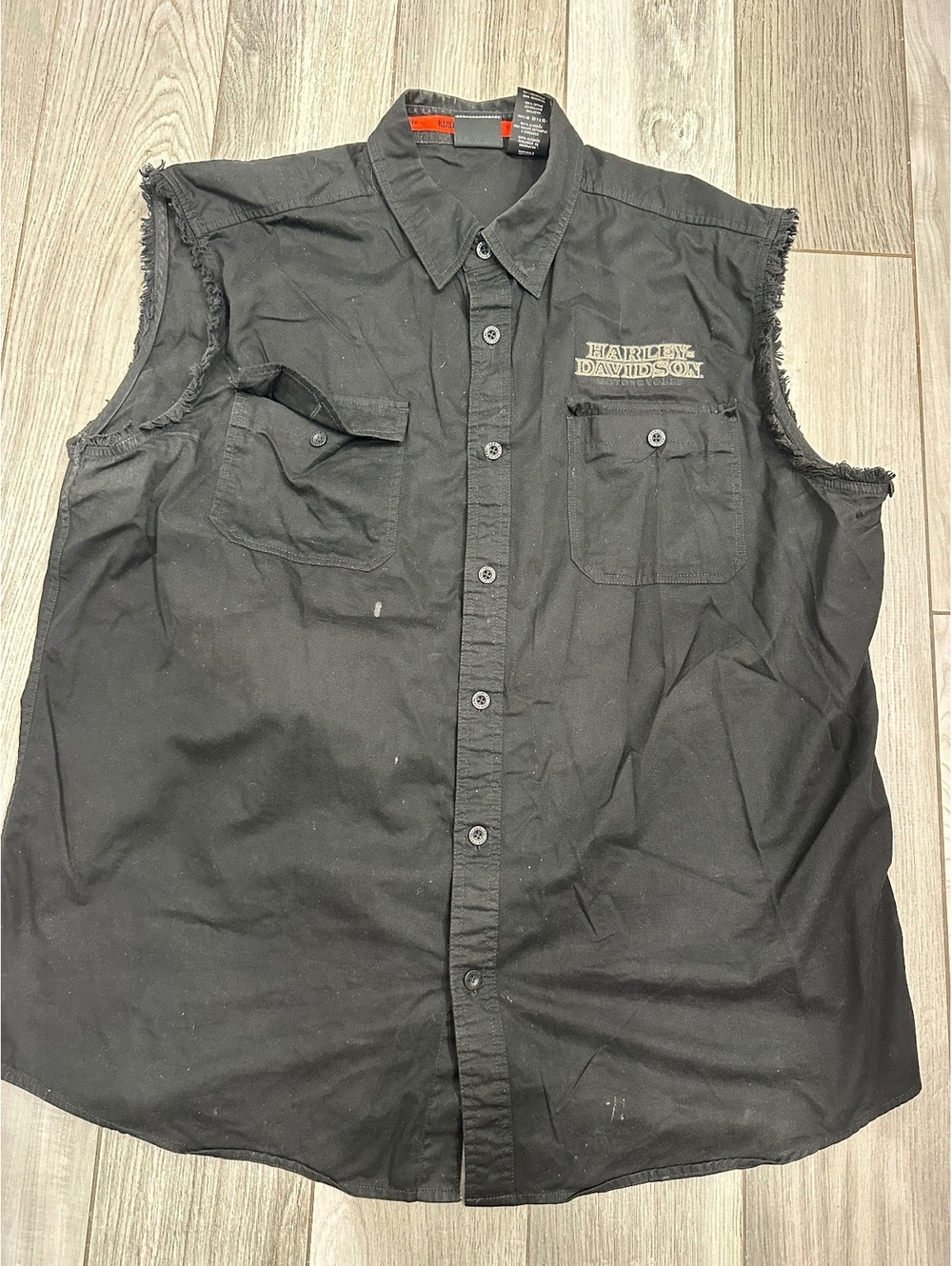 Harley-Davidson Men's Sleeveless Button-Up Shirt 2XL Black Cotton